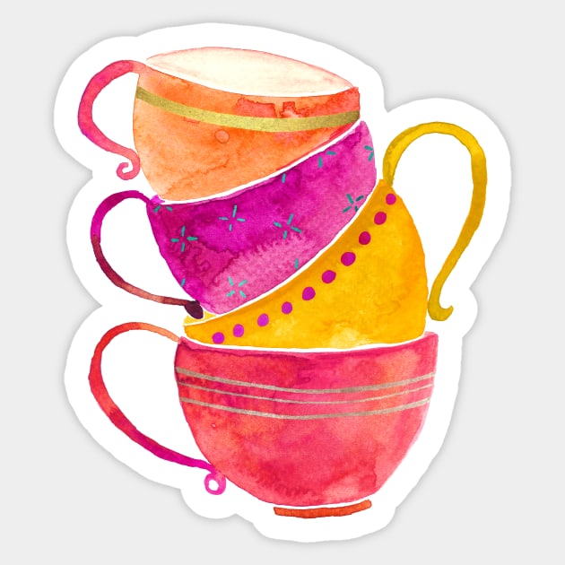 Pink, orange and yellow stacked tea cups Sticker by Home Cyn Home 